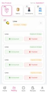 Phone screenshot with information about limes and when the expire.