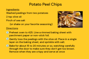 Recipe for potato peel chips with a picture of potato peels