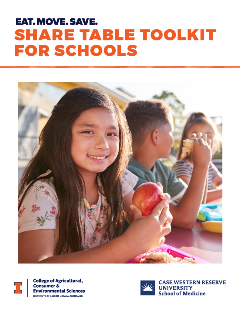 Cover of the Share Table Toolkit for Schools with a picture of kids eating