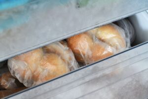Bread in bags in freezer